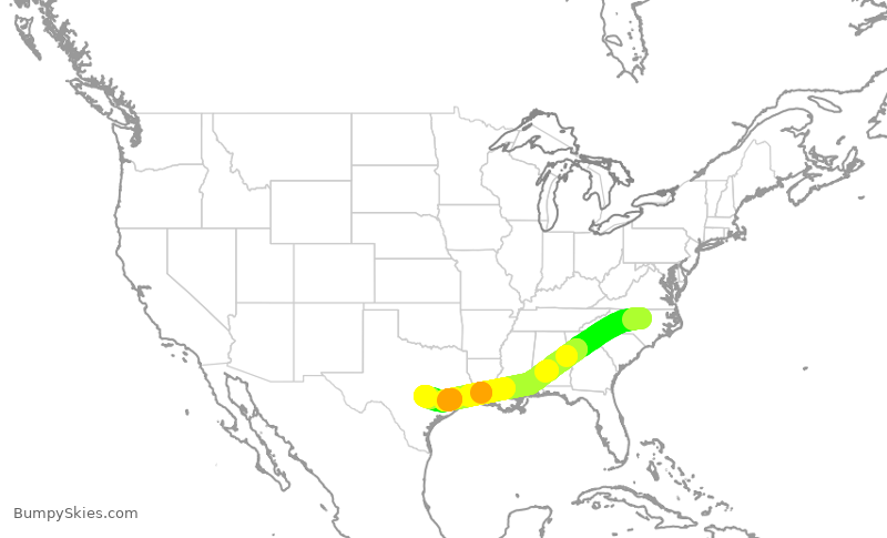 Turbulence forecast map for SWA3417, RDU to AUS
