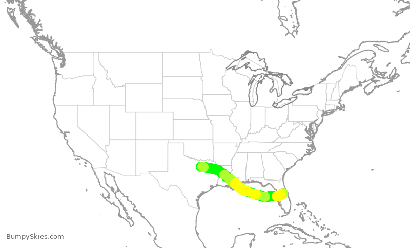 Turbulence forecast map for SWA3421, DAL to MCO