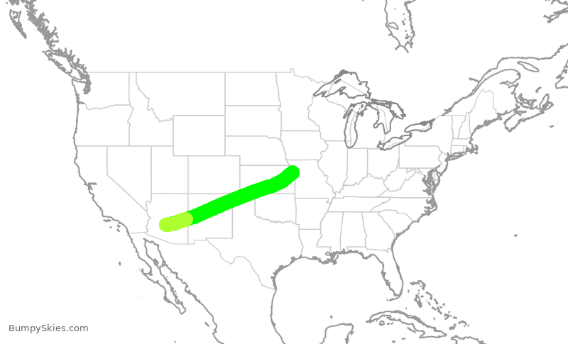 Turbulence forecast map for SWA3421, PHX to MCI