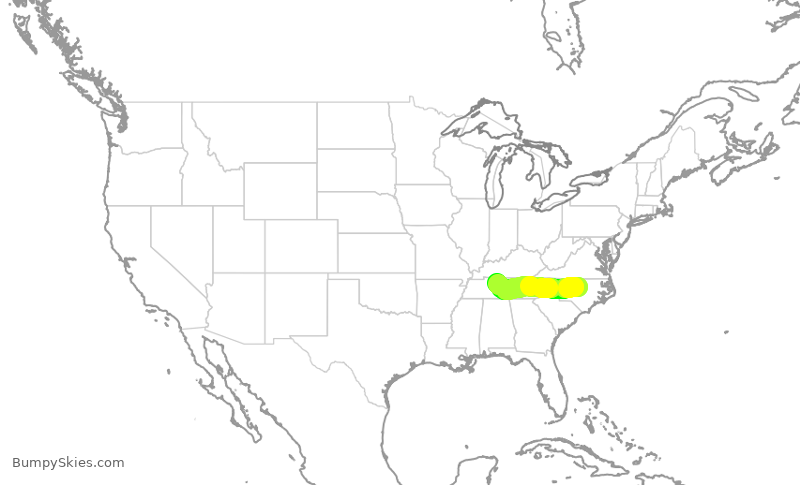 Turbulence forecast map for SWA3421, RDU to BNA