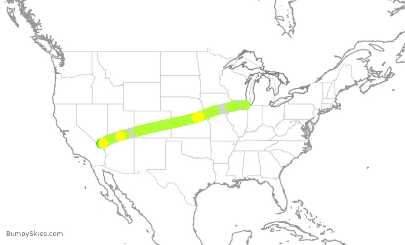 Turbulence forecast map for SWA3422, MDW to LAS