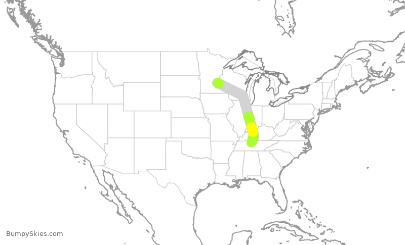 Turbulence forecast map for SWA3425, BNA to MSP