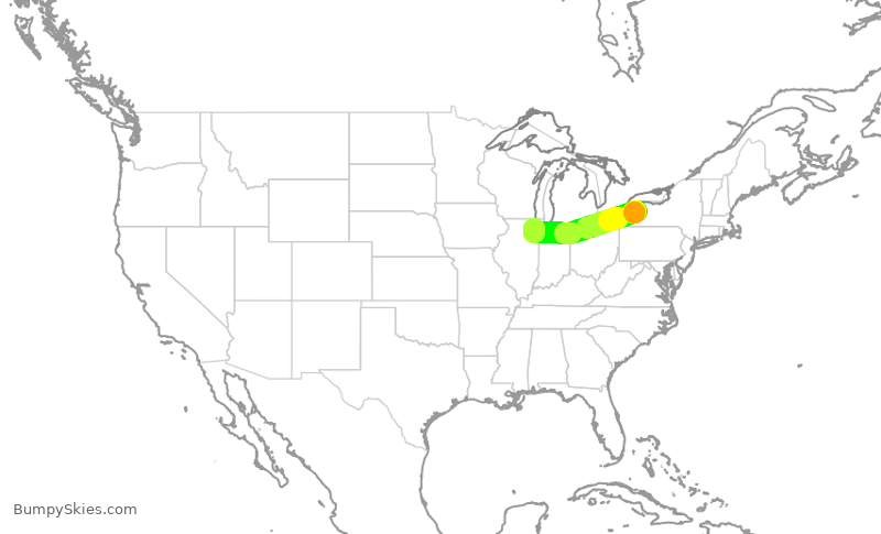 Turbulence forecast map for SWA342, BUF to MDW