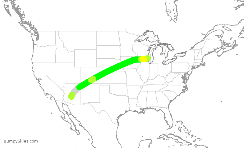 Turbulence forecast map for SWA3430, PHX to MKE