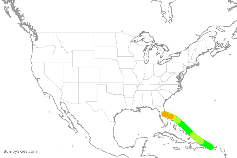 Turbulence forecast map for SWA3431, MCO to SJU