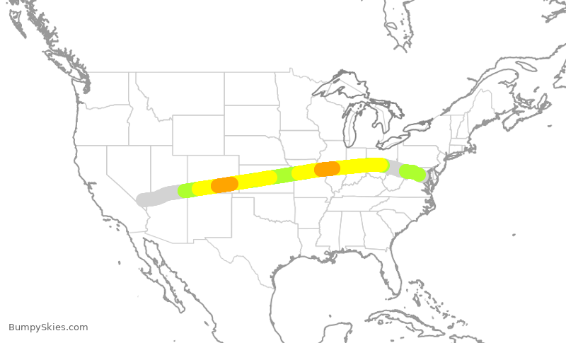 Turbulence forecast map for SWA3433, LAS to DCA