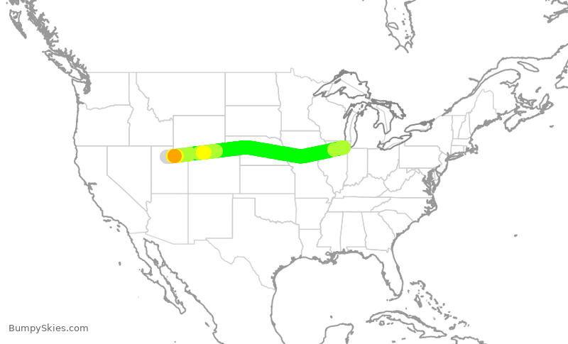 Turbulence forecast map for SWA3434, SLC to MDW