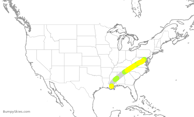 Turbulence forecast map for SWA3438, DCA to MSY