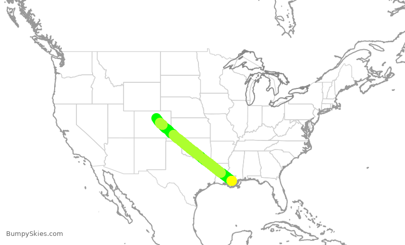 Turbulence forecast map for SWA3438, MSY to DEN