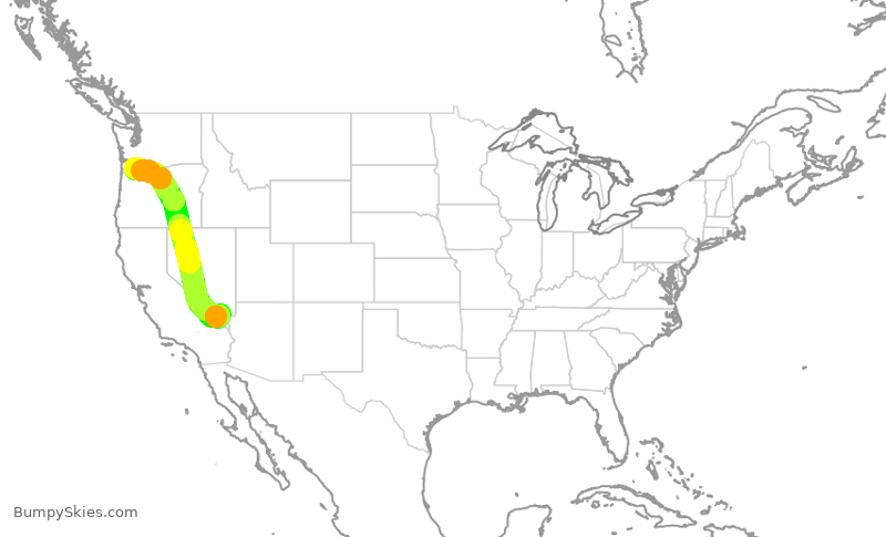 Turbulence forecast map for SWA343, LAS to PDX