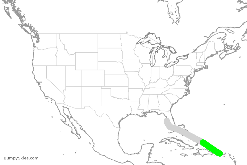 Turbulence forecast map for SWA343, TPA to SJU