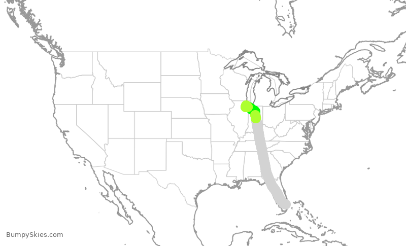 Turbulence forecast map for SWA3440, FLL to MDW