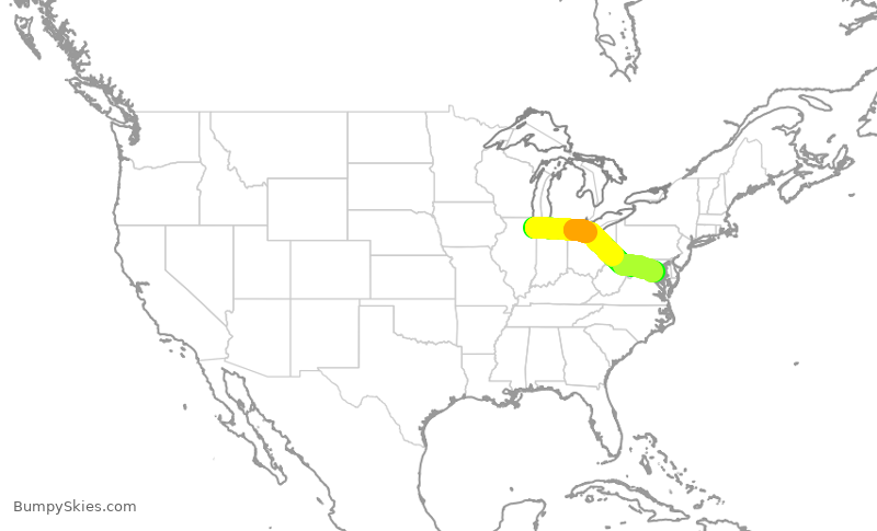 Turbulence forecast map for SWA3449, MDW to DCA