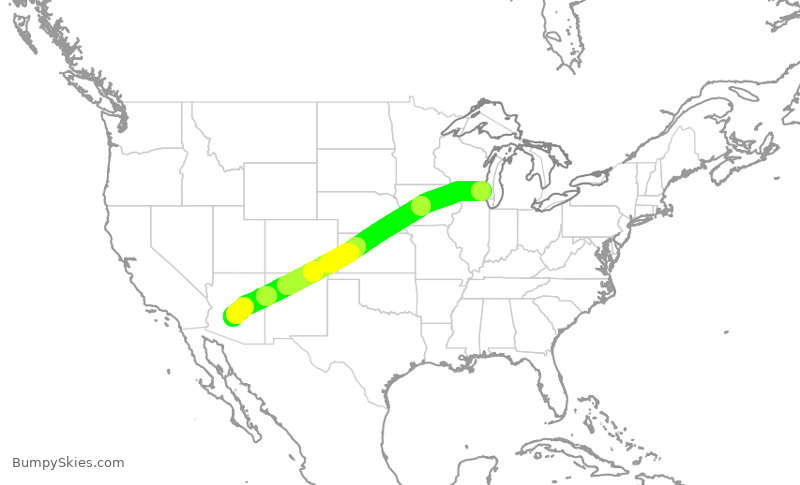 Turbulence forecast map for SWA3450, MKE to PHX