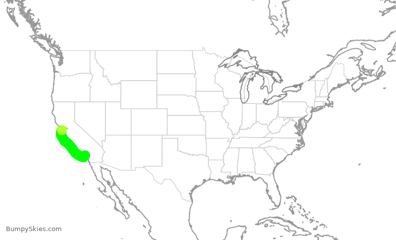 Turbulence forecast map for SWA3450, OAK to SNA