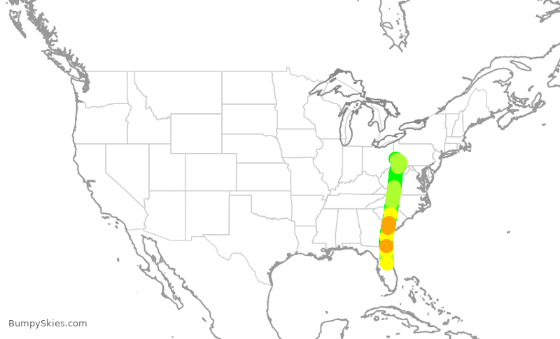 Turbulence forecast map for SWA3451, MCO to PIT