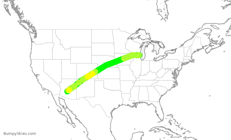 Turbulence forecast map for SWA3451, MKE to PHX