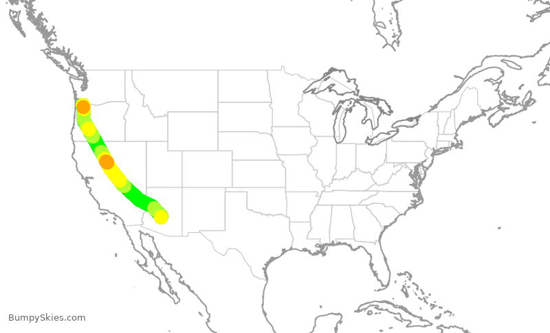 Turbulence forecast map for SWA3452, PHX to PDX