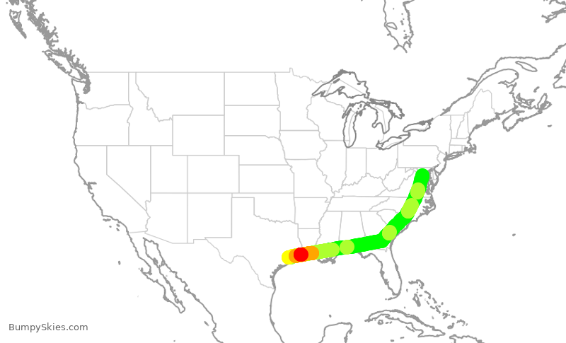 Turbulence forecast map for SWA3457, HOU to DCA