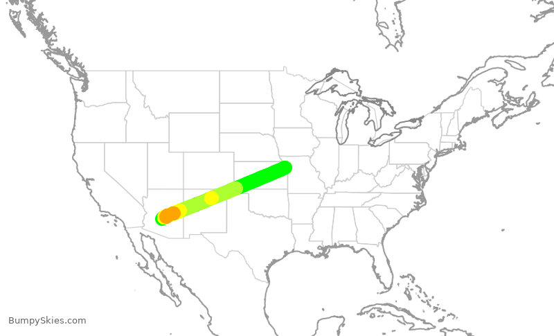 Turbulence forecast map for SWA3459, PHX to MCI