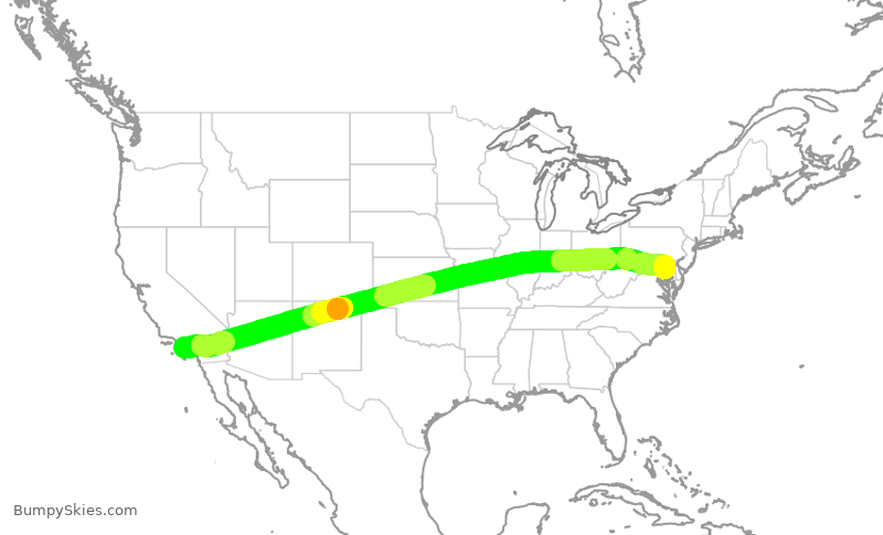 Turbulence forecast map for SWA345, LAX to BWI