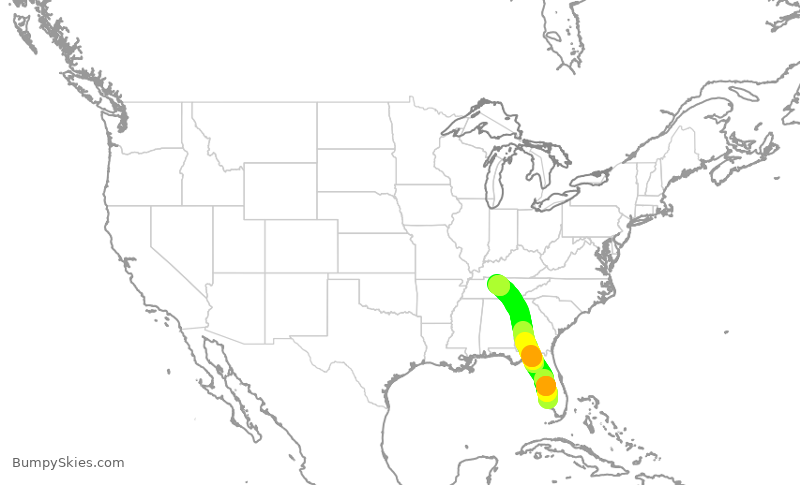 Turbulence forecast map for SWA3462, RSW to BNA