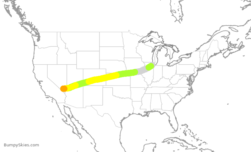 Turbulence forecast map for SWA3464, LAS to MDW