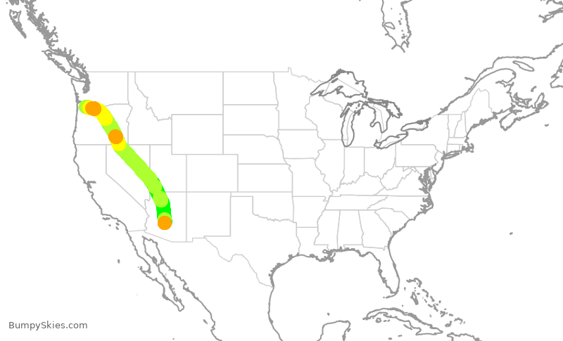 Turbulence forecast map for SWA3469, PHX to PDX