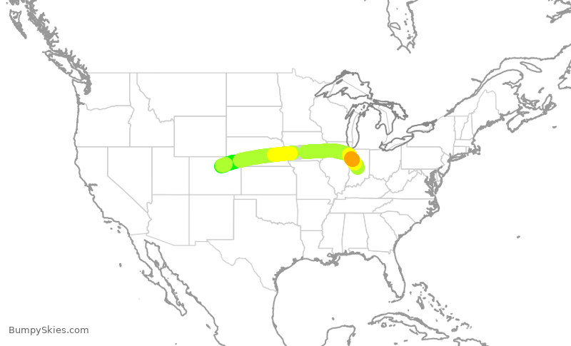 Turbulence forecast map for SWA346, IND to DEN