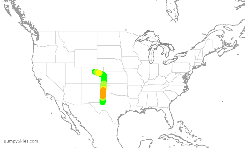Turbulence forecast map for SWA3473, DEN to MAF