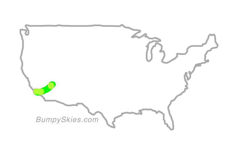 Map of continental US with illustrated flight path and turbulence forecast (described in text below)