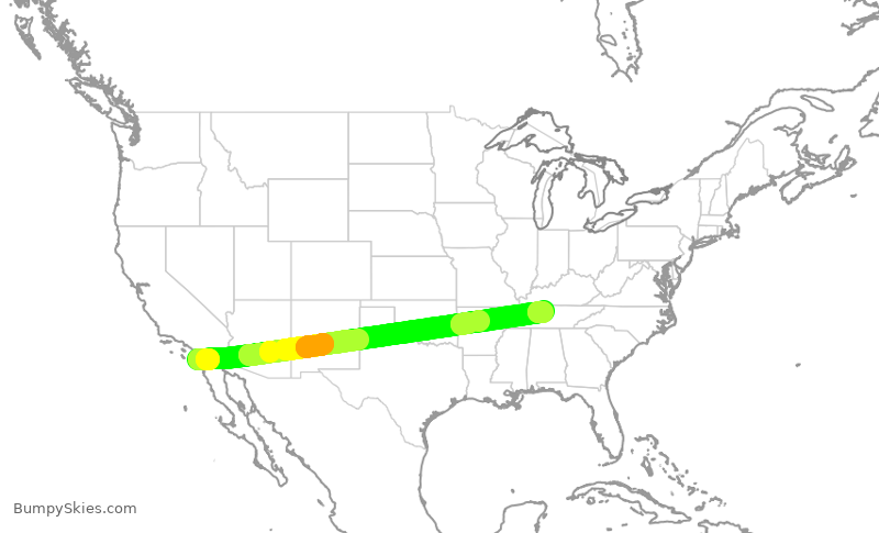Turbulence forecast map for SWA3480, SAN to BNA