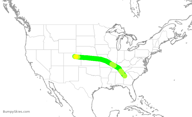 Turbulence forecast map for SWA3483, DEN to ATL
