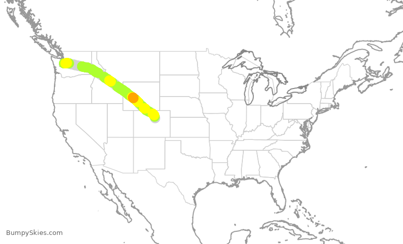 Turbulence forecast map for SWA3485, SEA to DEN