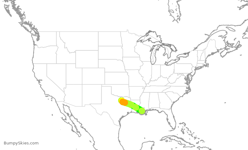 Turbulence forecast map for SWA3486, MSY to DAL