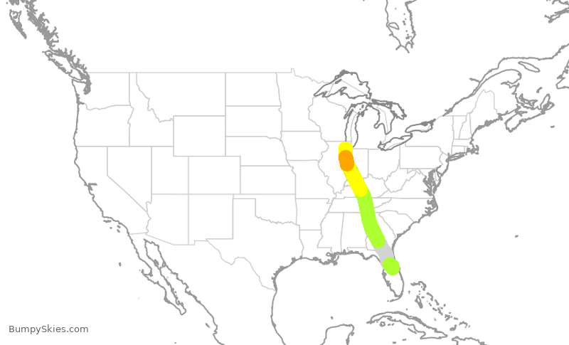 Turbulence forecast map for SWA3488, MDW to MCO