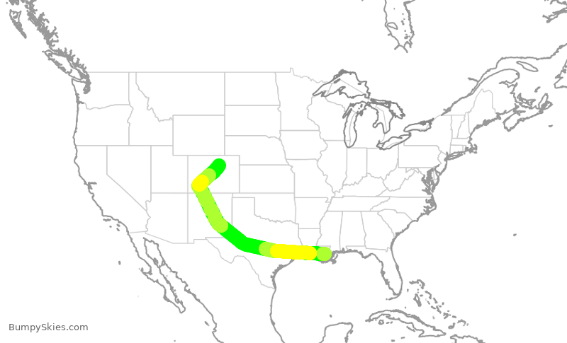 Turbulence forecast map for SWA3491, MSY to DEN