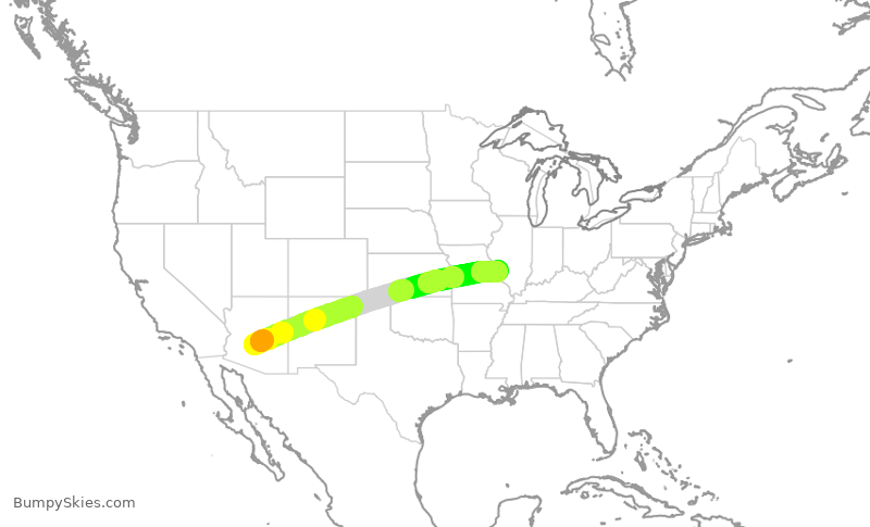 Turbulence forecast map for SWA3492, PHX to STL