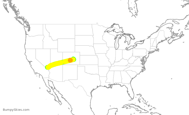 Turbulence forecast map for SWA3498, COS to LAS