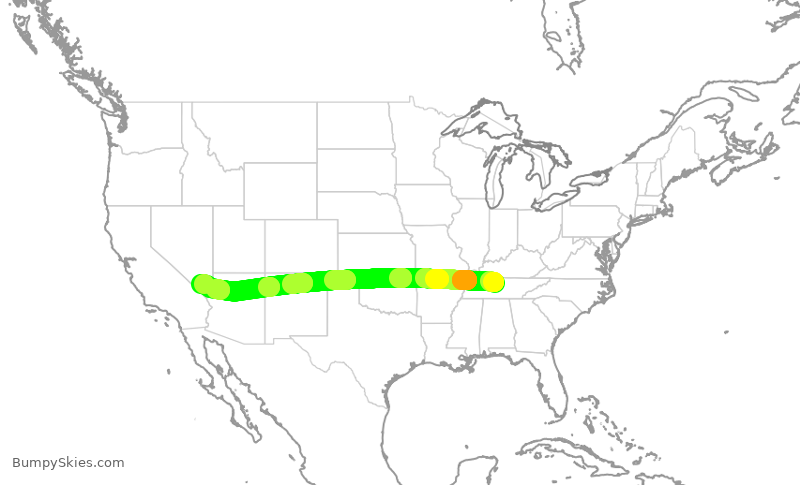 Turbulence forecast map for SWA3506, BNA to LAS