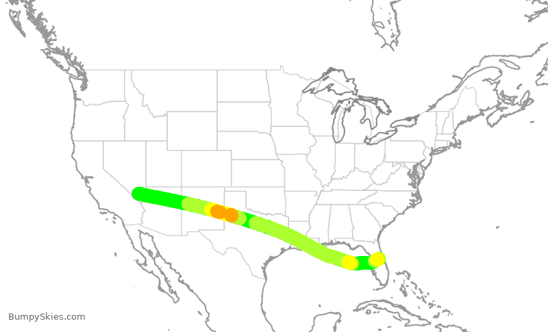 Turbulence forecast map for SWA3508, LAS to MCO