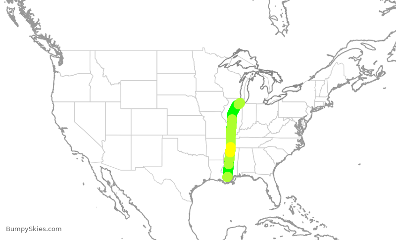 Turbulence forecast map for SWA3508, MSY to MDW