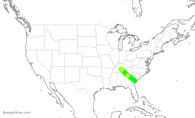 Turbulence forecast map for SWA3511, SAV to BNA