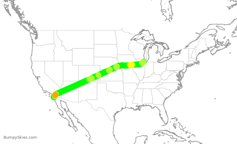 Turbulence forecast map for SWA3513, SAN to MDW
