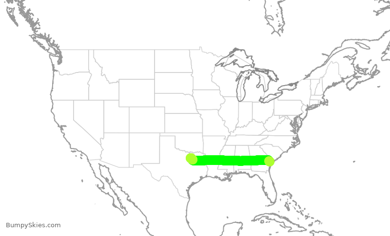 Turbulence forecast map for SWA3513, SAV to DAL