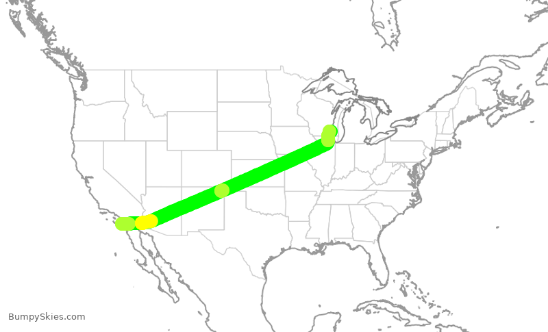 Turbulence forecast map for SWA3516, SAN to MKE