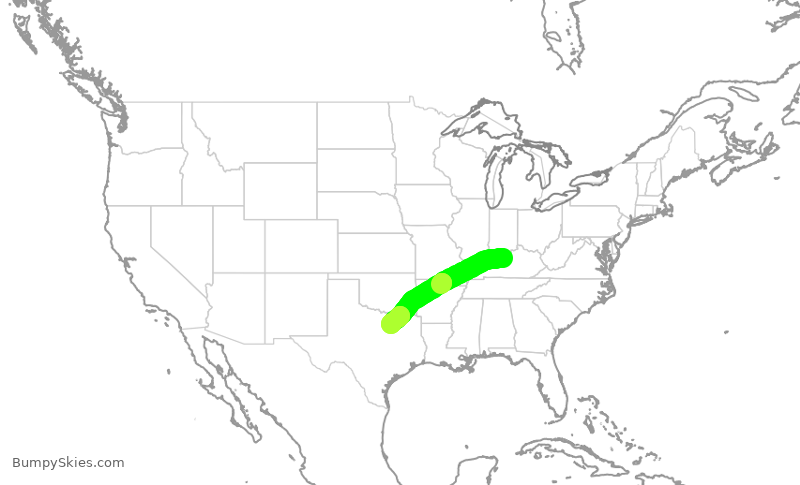 Turbulence forecast map for SWA3520, SDF to DAL