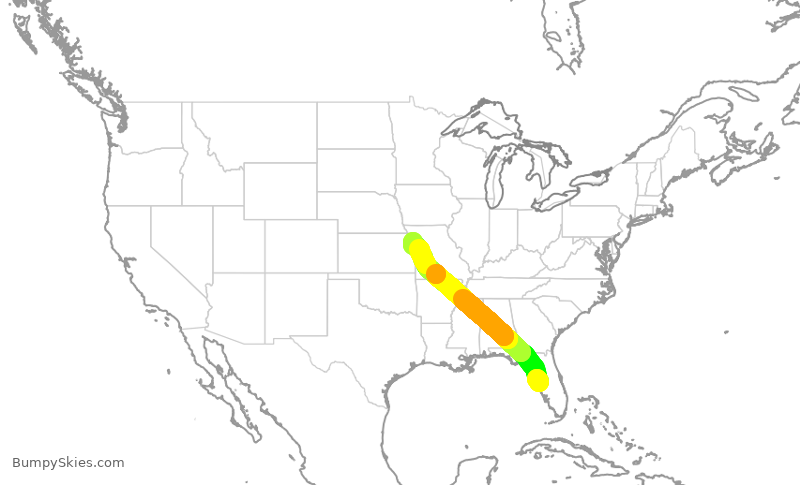 Turbulence forecast map for SWA352, TPA to MCI