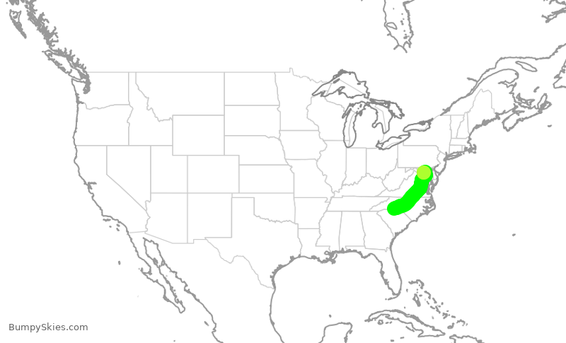 Turbulence forecast map for SWA3535, CLT to BWI
