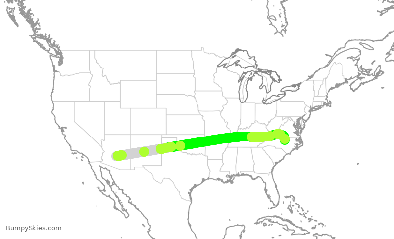 Turbulence forecast map for SWA3539, PHX to RDU